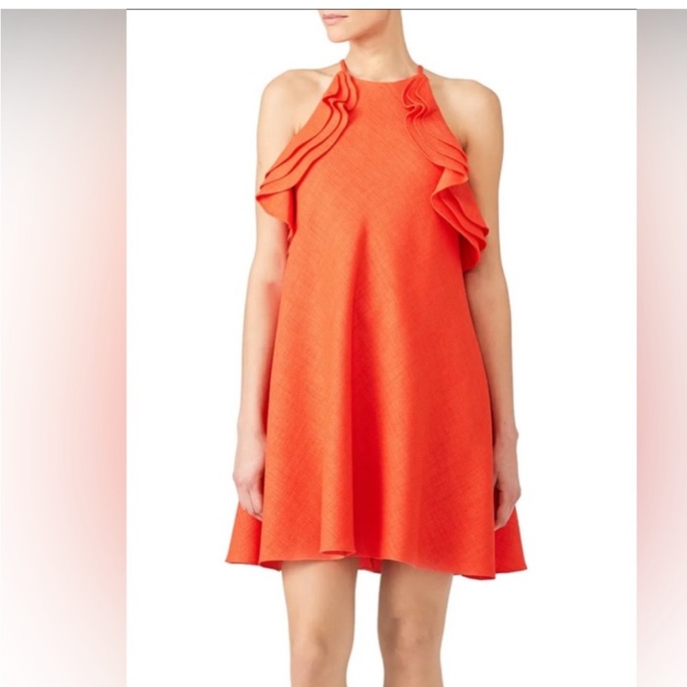 Badgley Mischka Orange Ruffle Halter Shift Trapeze Dress